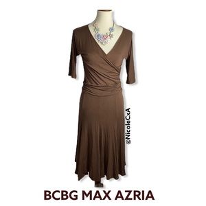 BCBGMaxAzria Brown v-neck open back Knit Dress